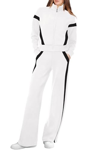 2024 Casual Women’s Lounge Sets: 2-Piece Tracksuit with Zip-Up Sweatshirt and Wide Leg Sweatpants