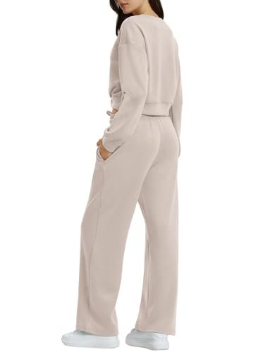 Women's Cozy 2-Piece Lounge Set: Cropped Sweatshirt & Wide Leg Pants