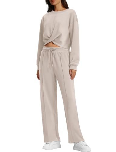 Women's Cozy 2-Piece Lounge Set: Cropped Sweatshirt & Wide Leg Pants