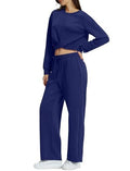 Cozy Women's Lounge Set with Twist Front Sweatshirt and Wide Leg Sweatpants