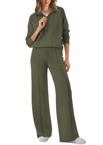 Women's 2-Piece Lounge Set: 2024 Half Zip Sweatshirt & Wide Leg Sweatpants