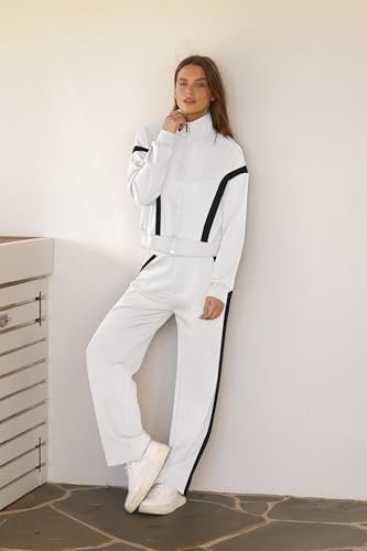 2024 Casual Women’s Lounge Sets: 2-Piece Tracksuit with Zip-Up Sweatshirt and Wide Leg Sweatpants