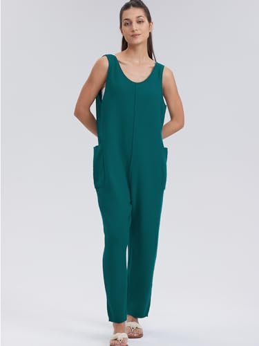 Women's Casual Sleeveless Knit Jumpsuit with Pockets