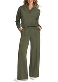 Women's 2-Piece Lounge Set: 2024 Half Zip Sweatshirt & Wide Leg Sweatpants