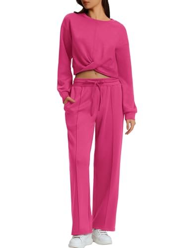 Cozy Women's Lounge Set with Twist Front Cropped Sweatshirt
