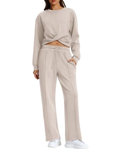 Women's Cozy 2-Piece Lounge Set: Cropped Sweatshirt & Wide Leg Pants