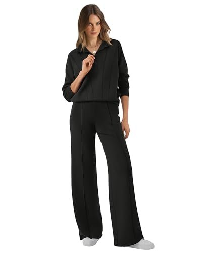 Women's 2-Piece Lounge Set: Half Zip Sweatshirt & Wide Leg Sweatpants - Fall 2024 Fashion