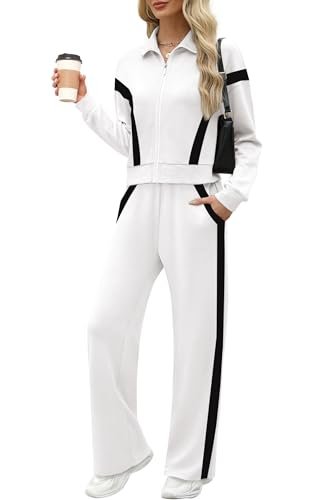 2024 Casual Women’s Lounge Sets: 2-Piece Tracksuit with Zip-Up Sweatshirt and Wide Leg Sweatpants