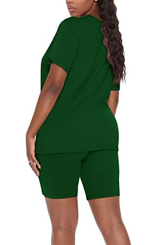 Women's Short Sleeve V-Neck Biker Shorts Set