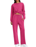 Cozy Women's Lounge Set with Twist Front Cropped Sweatshirt