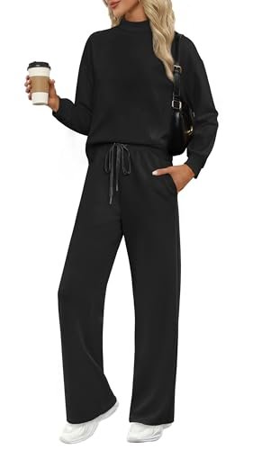 Women's Fall Lounge Sets with Mock Neck Tops and Wide Leg Pants
