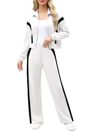 2024 Casual Women’s Lounge Sets: 2-Piece Tracksuit with Zip-Up Sweatshirt and Wide Leg Sweatpants