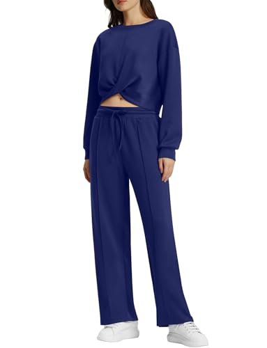 Cozy Women's Lounge Set with Twist Front Sweatshirt and Wide Leg Sweatpants