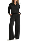 Women's 2-Piece Lounge Set: Half Zip Sweatshirt & Wide Leg Sweatpants - Fall 2024 Fashion