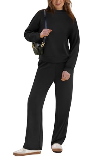 Women's Fall Lounge Sets with Mock Neck Tops and Wide Leg Pants