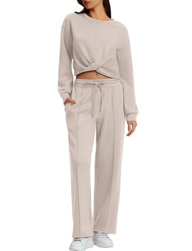 Women's Cozy 2-Piece Lounge Set: Cropped Sweatshirt & Wide Leg Pants