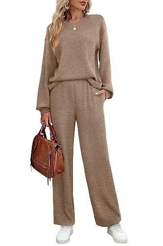Trendy Women's Sweatsuit Set with Crewneck Top and Wide Leg Pants