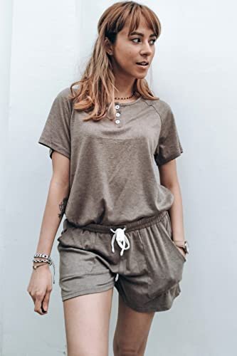 Women's Button Down Top and Shorts Lounge Set with Pockets