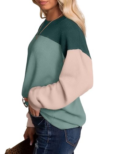 Women's Fall 2024 Color Block Long Sleeve Knitted Tunic Top