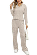Women's 2-Piece Loungewear Set: Wide Leg Pants and V-Neck Pajama Top