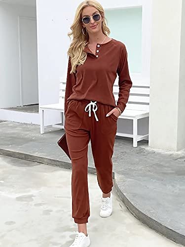 Casual Two Piece Lounge Set for Women with Button Down Sweatshirt and Sweatpants