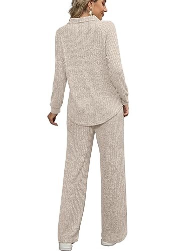 Women's 2-Piece Loungewear Set: Wide Leg Pants and V-Neck Pajama Top