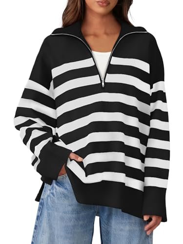 Casual Half Zip Striped Sweaters for Women