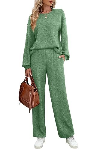 Women's Long Sleeve Sweatsuit Set with Wide Leg Pants