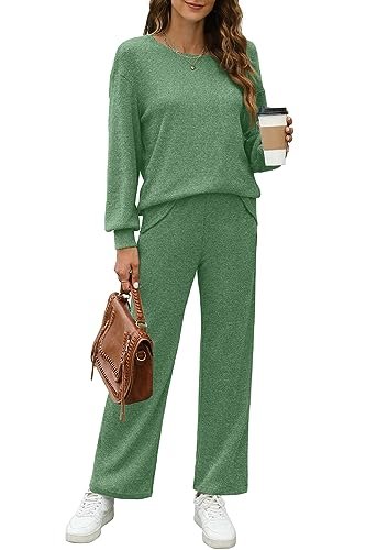 Women's Long Sleeve Sweatsuit Set with Wide Leg Pants