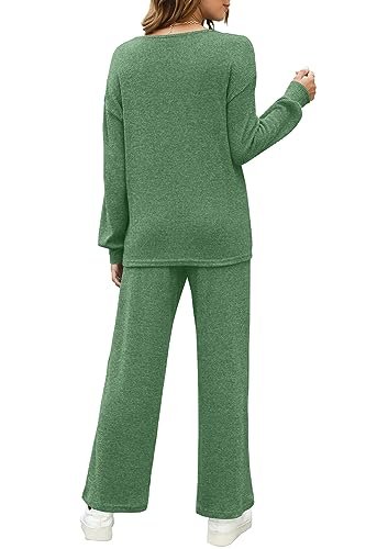 Women's Long Sleeve Sweatsuit Set with Wide Leg Pants