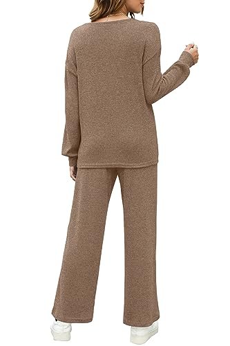 Trendy Women's Sweatsuit Set with Crewneck Top and Wide Leg Pants
