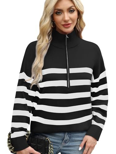 Casual Half Zip Striped Sweaters for Women