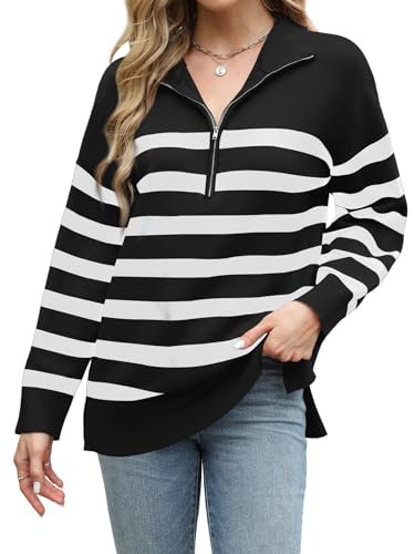 Casual Half Zip Striped Sweaters for Women