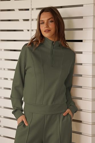 Women's 2-Piece Lounge Set: 2024 Half Zip Sweatshirt & Wide Leg Sweatpants