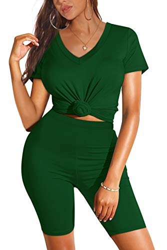 Women's Short Sleeve V-Neck Biker Shorts Set