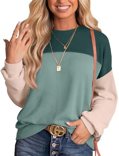 Women's Fall 2024 Color Block Long Sleeve Knitted Tunic Top