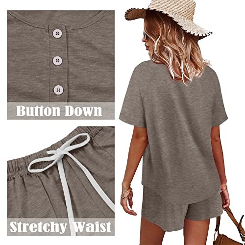 Women's Button Down Top and Shorts Lounge Set with Pockets