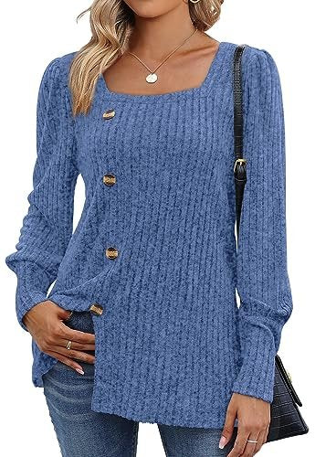 Women's Casual Fall Sweaters with Square Neck - 2023 Fashion
